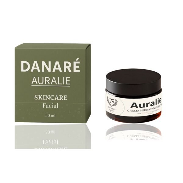 Crema Hidratante DANARÉ Auralie crema hidratante facial 50 ml de TAP NINU; hidratación profunda y suavidad duradera, empaque verde.